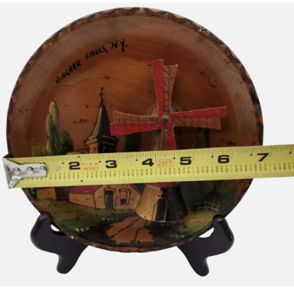 Vintage Hand Painted Dutch WINDMILL PLATE Wood Wall Hanging 7" Holland Made 2143 - Picture 14 of 15